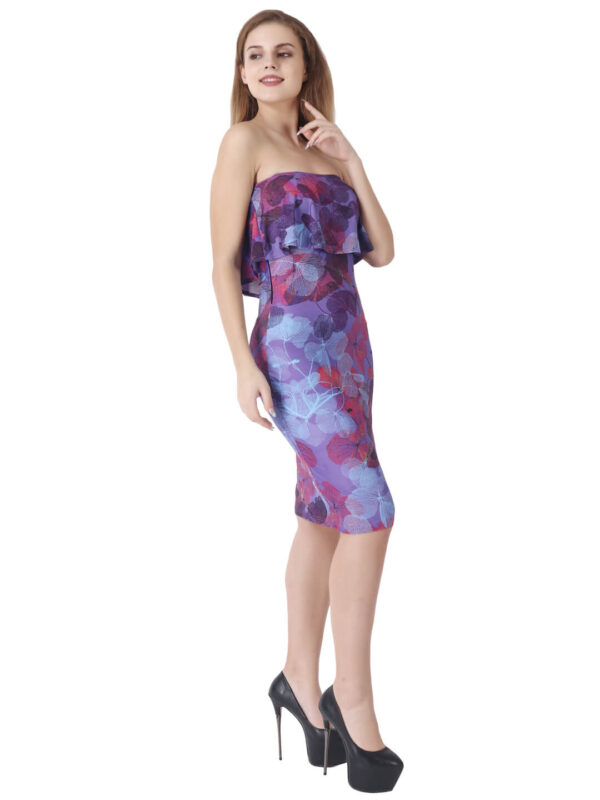 Off Shoulder Dress Party Wear Ruffel Foliage Blue Designer hazelglow