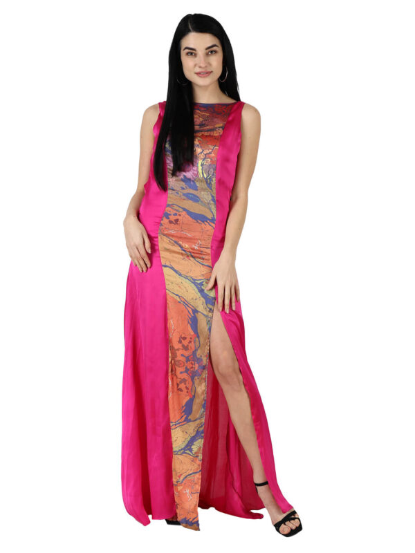 Satin Cowl Back Cocktail Party Dress Voyage Designer Print by hazelglow