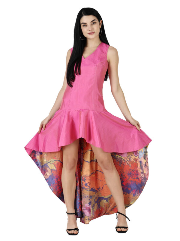 Fit and Flare High Low Party Dress Voyage Designer Print hazelglow