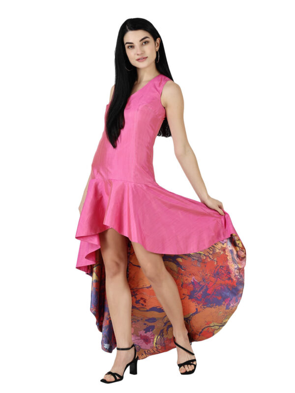 Fit and Flare High Low Party Dress Voyage Designer Print hazelglow