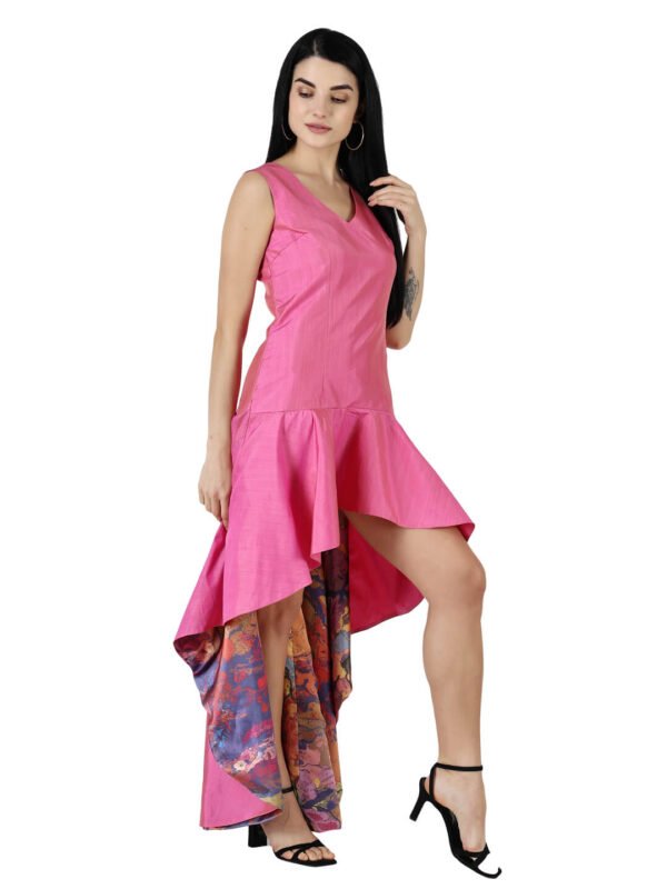 Fit and Flare High Low Party Dress Voyage Designer Print hazelglow