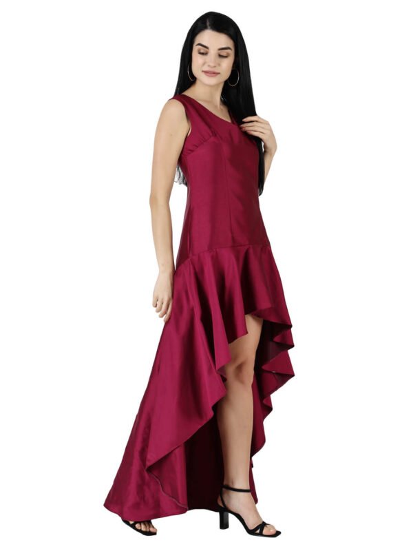 Women Solid Fit and Flare Low High Dress hazelglow 03 Fit and Flare Low High Dress for Girls Glamorous Style hazelglow